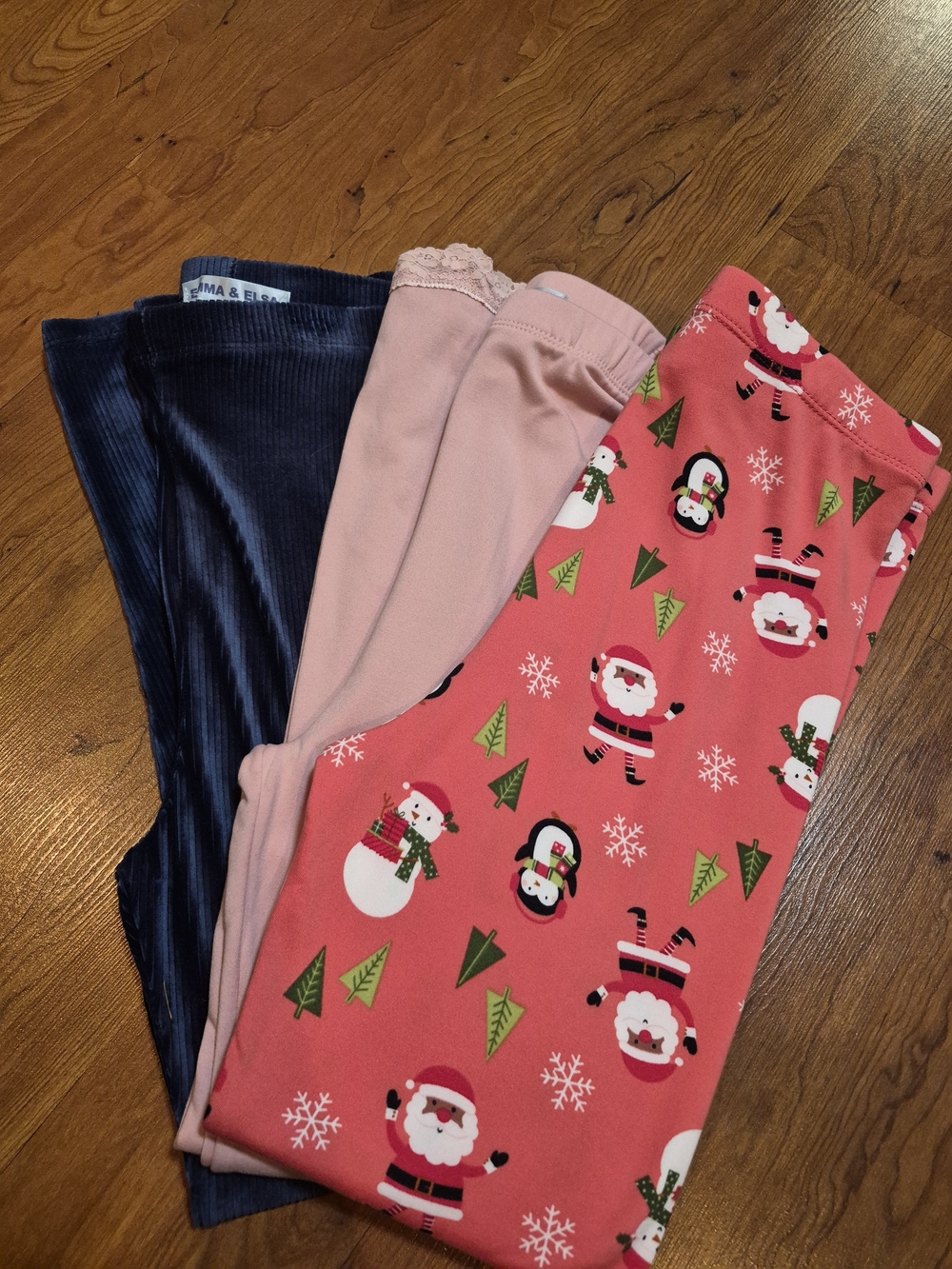 Girls Lot Of 3 - Sz 16 Pink Holiday Santa & Snowman Pajama Pants - Emma & Elsa